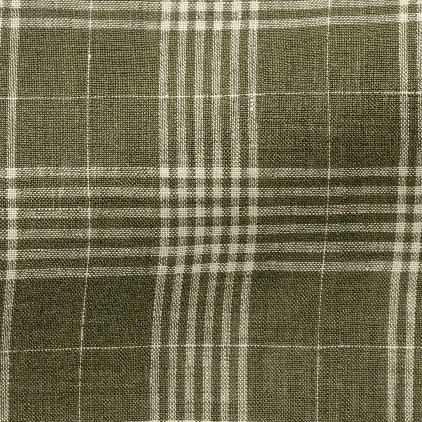 Albini Olive with Off White Check Pure Linen Batiste