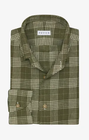 Albini Olive with Off White Check Pure Linen Batiste