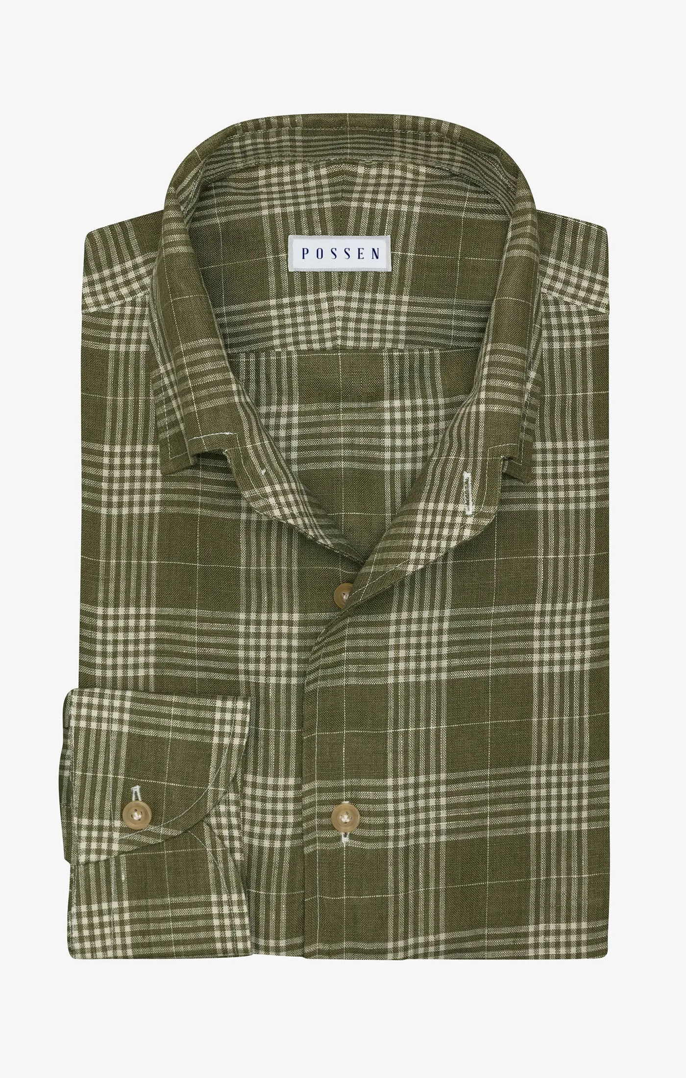 Albini Olive with Off White Check Pure Linen Batiste