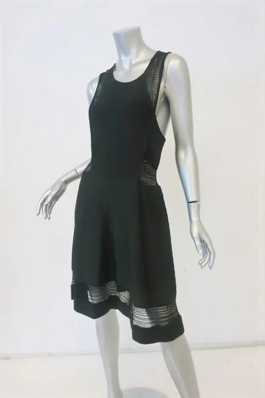 A.L.C. Dress Black Crochet-Inset Rayon Knit Size Large Sleeveless Fit & Flare