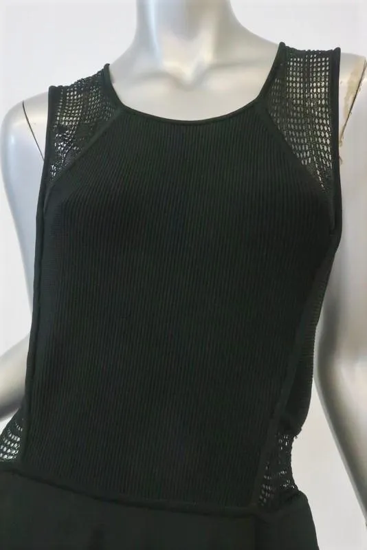 A.L.C. Dress Black Crochet-Inset Rayon Knit Size Large Sleeveless Fit & Flare