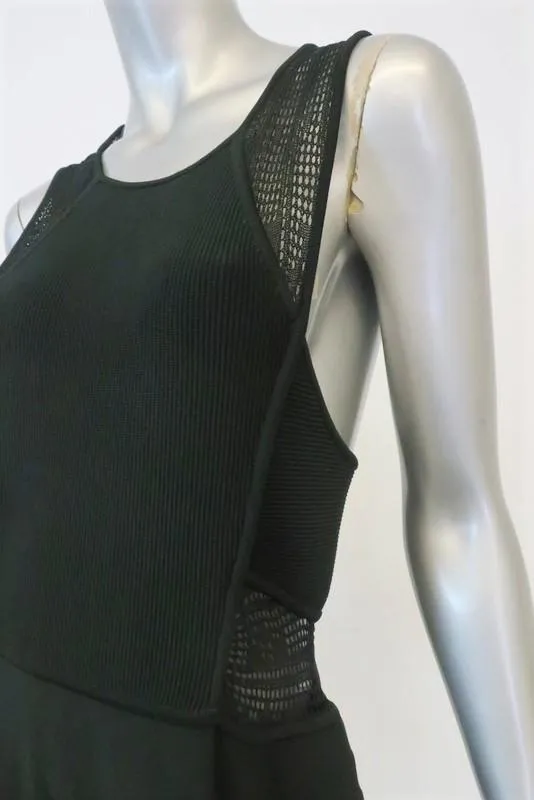 A.L.C. Dress Black Crochet-Inset Rayon Knit Size Large Sleeveless Fit & Flare