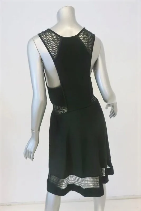 A.L.C. Dress Black Crochet-Inset Rayon Knit Size Large Sleeveless Fit & Flare