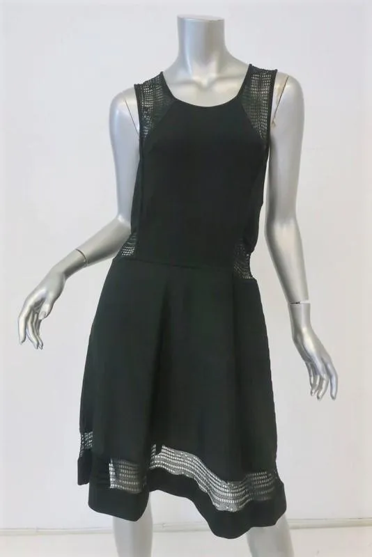 A.L.C. Dress Black Crochet-Inset Rayon Knit Size Large Sleeveless Fit & Flare