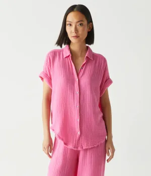 Bailey Gauze Button Down Shirt - Flamingo