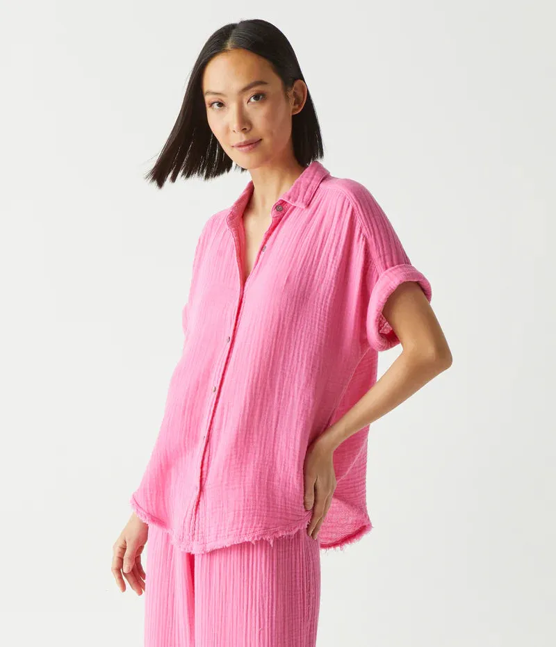 Bailey Gauze Button Down Shirt - Flamingo