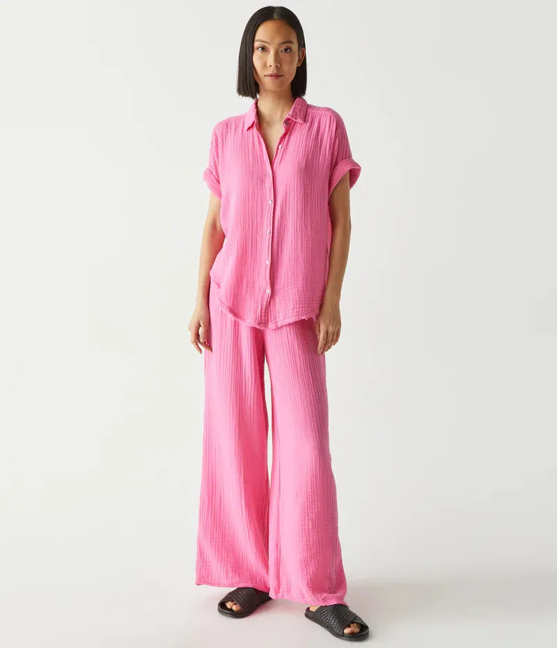 Bailey Gauze Button Down Shirt - Flamingo