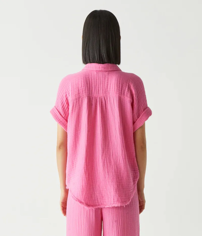 Bailey Gauze Button Down Shirt - Flamingo
