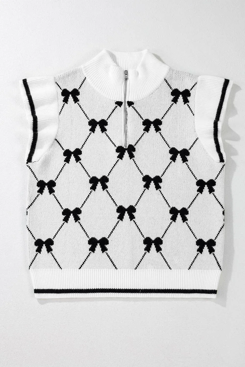Bow Print Ruffled Sweater Top
