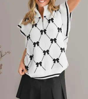 Bow Print Ruffled Sweater Top