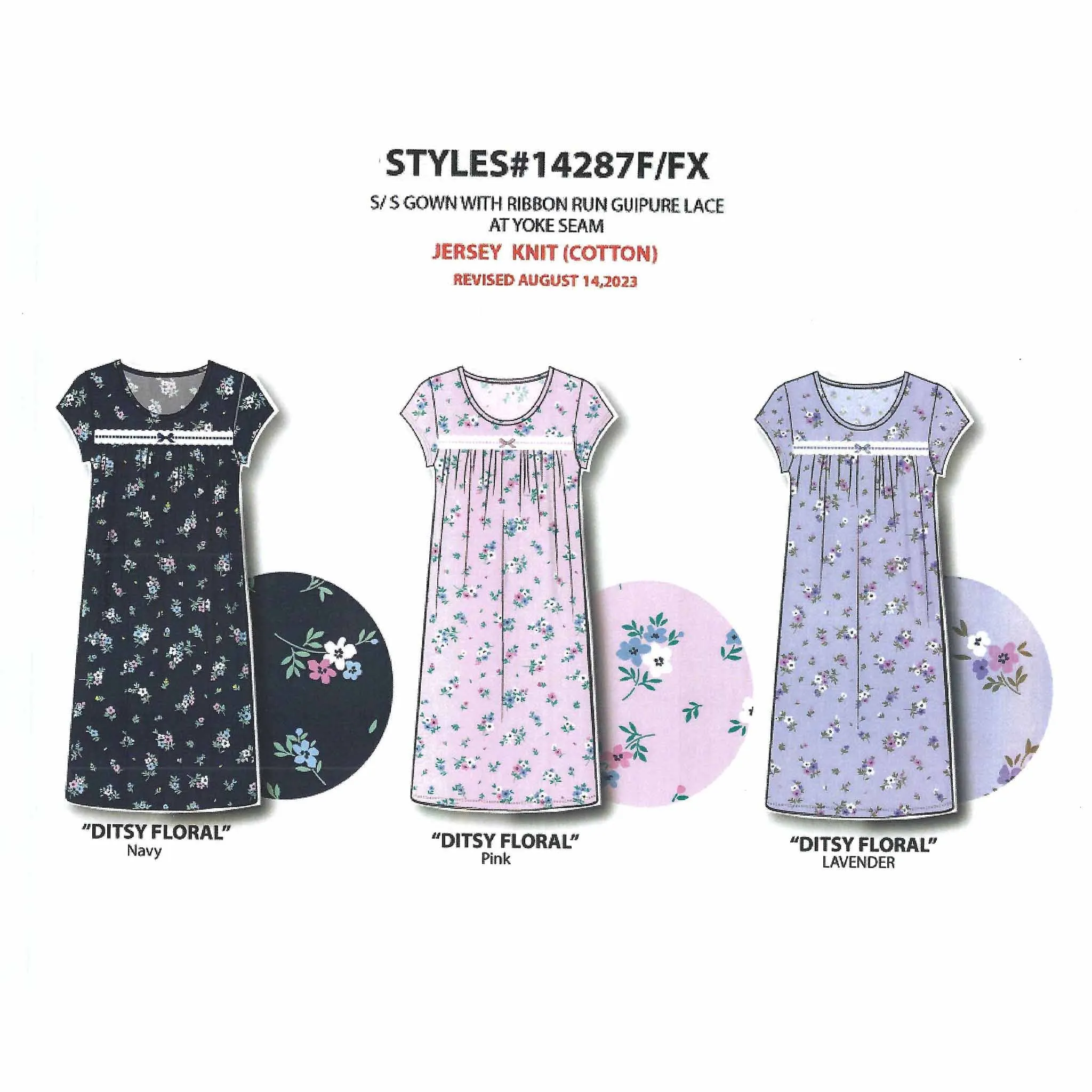 BULK BUY - Women's Cotton Jersey Knit Nightgowns with Lace & Bow (6-Pack or 3-Pack)