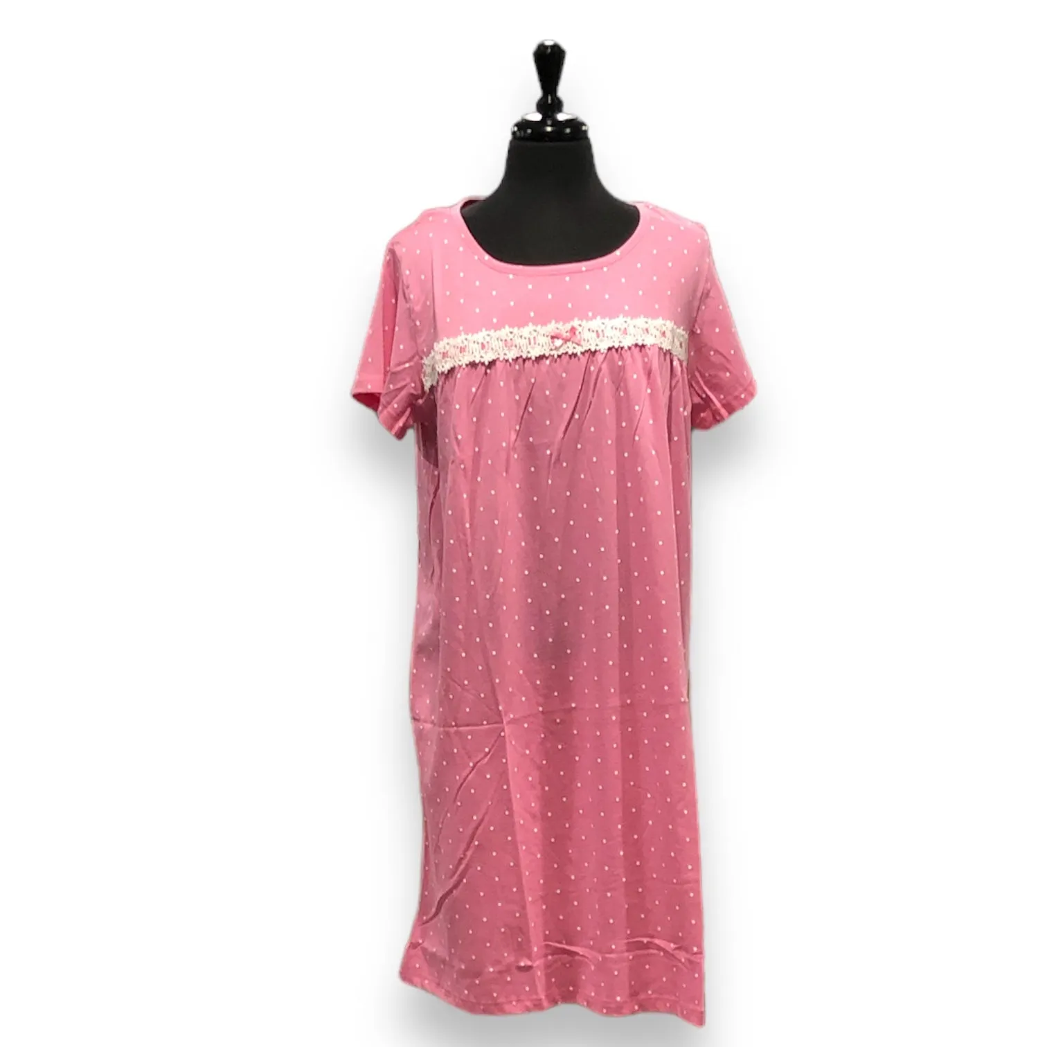 BULK BUY - Women's Cotton Jersey Knit Nightgowns with Lace & Bow (6-Pack or 3-Pack)