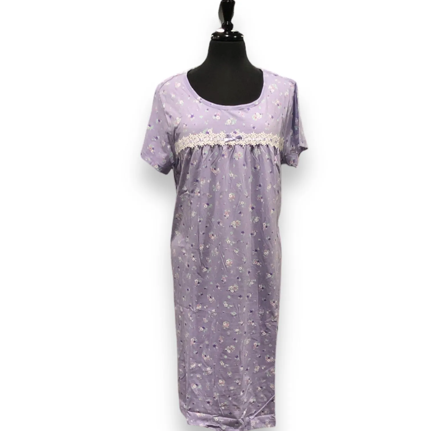 BULK BUY - Women's Cotton Jersey Knit Nightgowns with Lace & Bow (6-Pack or 3-Pack)