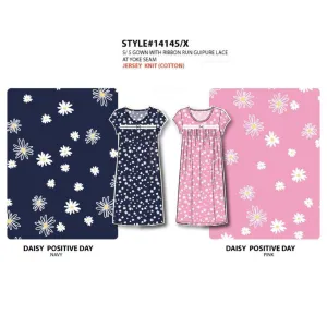 BULK BUY - Women's Cotton Jersey Knit Short Sleeve Gown with Lace Ribbon (6-Pack of 3-Pack)