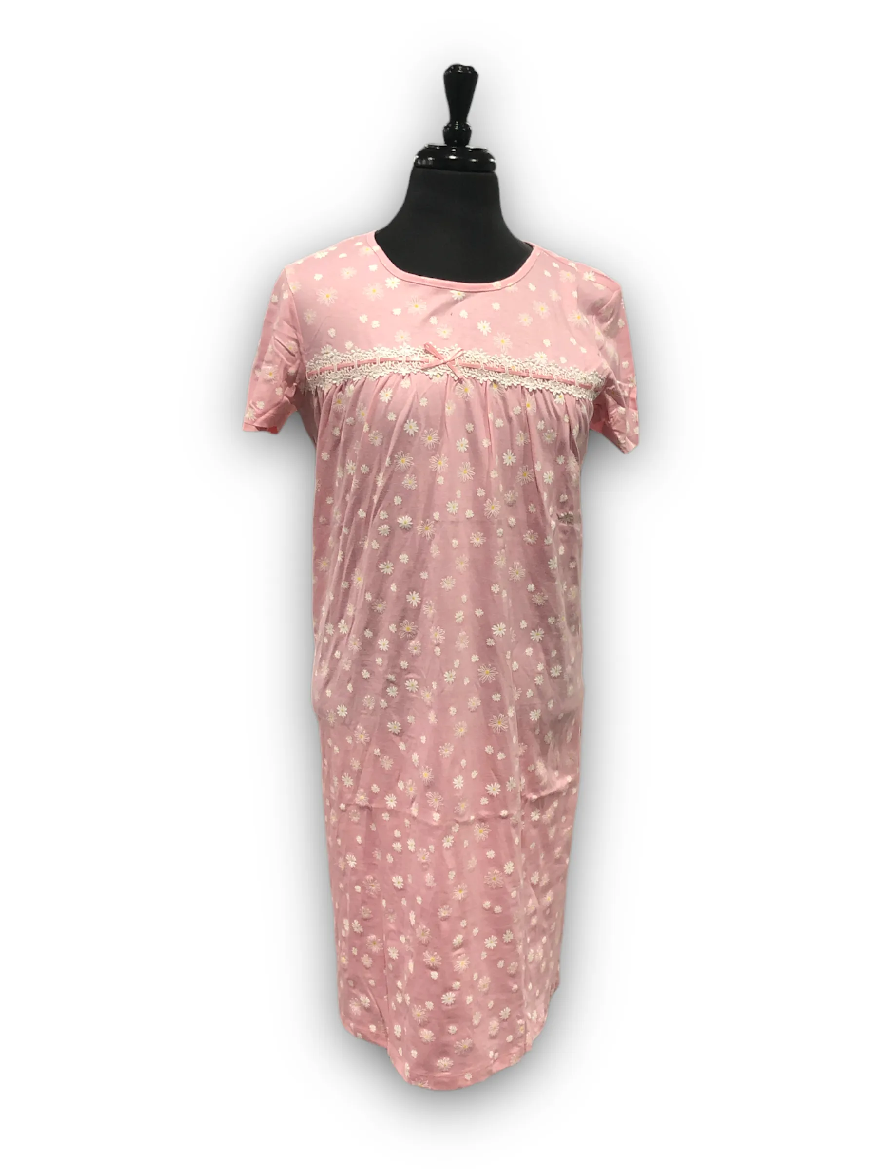 BULK BUY - Women's Cotton Jersey Knit Short Sleeve Gown with Lace Ribbon (6-Pack of 3-Pack)