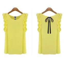 Collar Shirt Women Sleeve Shirt Lotus Leaf Pullover Bow Chiffon Shirt Office Women's Chiffon short sleeve