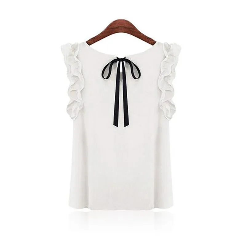 Collar Shirt Women Sleeve Shirt Lotus Leaf Pullover Bow Chiffon Shirt Office Women's Chiffon short sleeve
