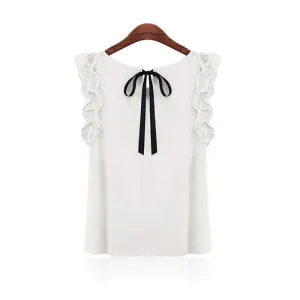 Collar Shirt Women Sleeve Shirt Lotus Leaf Pullover Bow Chiffon Shirt Office Women's Chiffon short sleeve