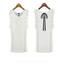 Collar Shirt Women Sleeve Shirt Lotus Leaf Pullover Bow Chiffon Shirt Office Women's Chiffon short sleeve