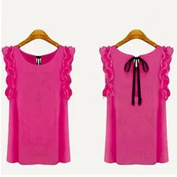 Collar Shirt Women Sleeve Shirt Lotus Leaf Pullover Bow Chiffon Shirt Office Women's Chiffon short sleeve