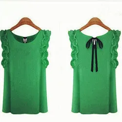 Collar Shirt Women Sleeve Shirt Lotus Leaf Pullover Bow Chiffon Shirt Office Women's Chiffon short sleeve