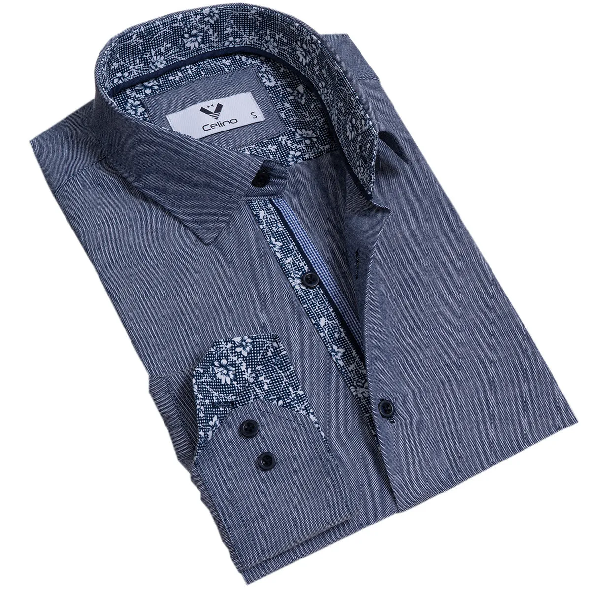 Dark Grey Multicolor Pattern Mens Slim Fit Designer Dress Shirt - tailored Cotton Shirts for Work