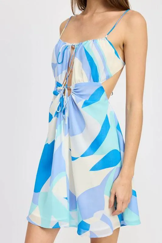 Double Tie Mini Printed Dress