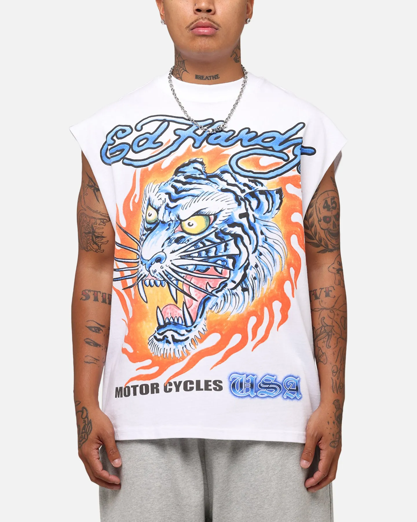Ed Hardy Motorcycles Tiger Muscle T-Shirt White