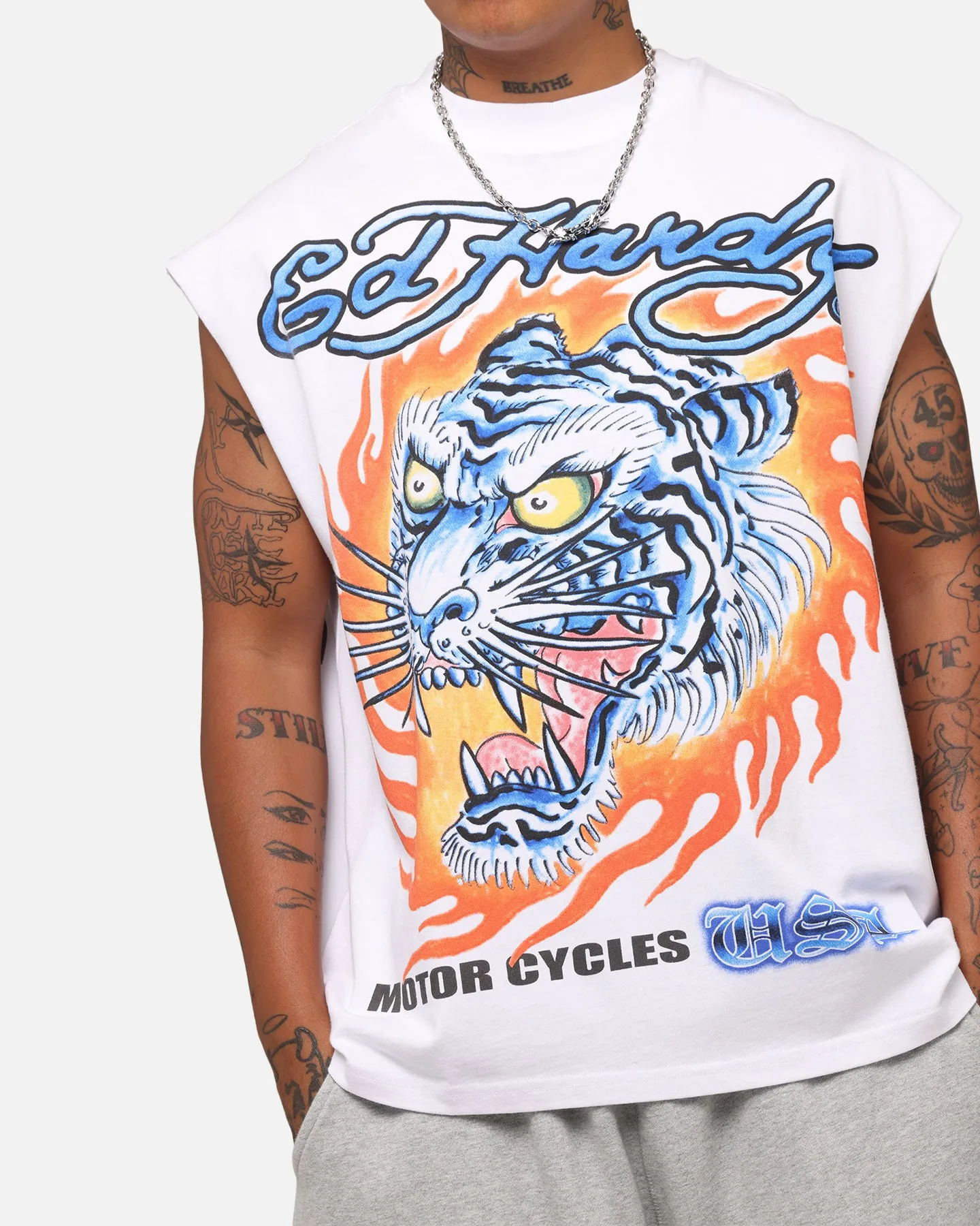 Ed Hardy Motorcycles Tiger Muscle T-Shirt White