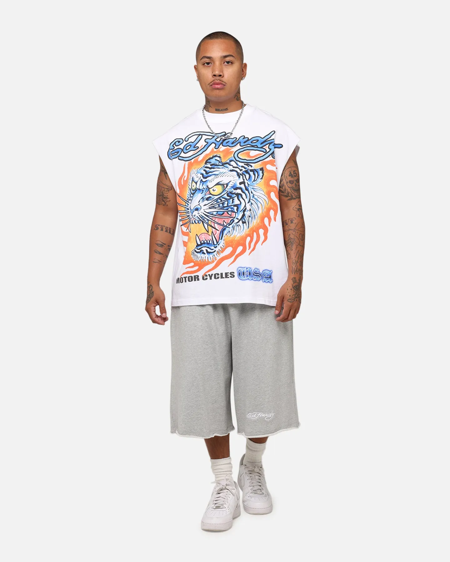 Ed Hardy Motorcycles Tiger Muscle T-Shirt White