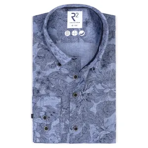 Floral print linen blend shirt