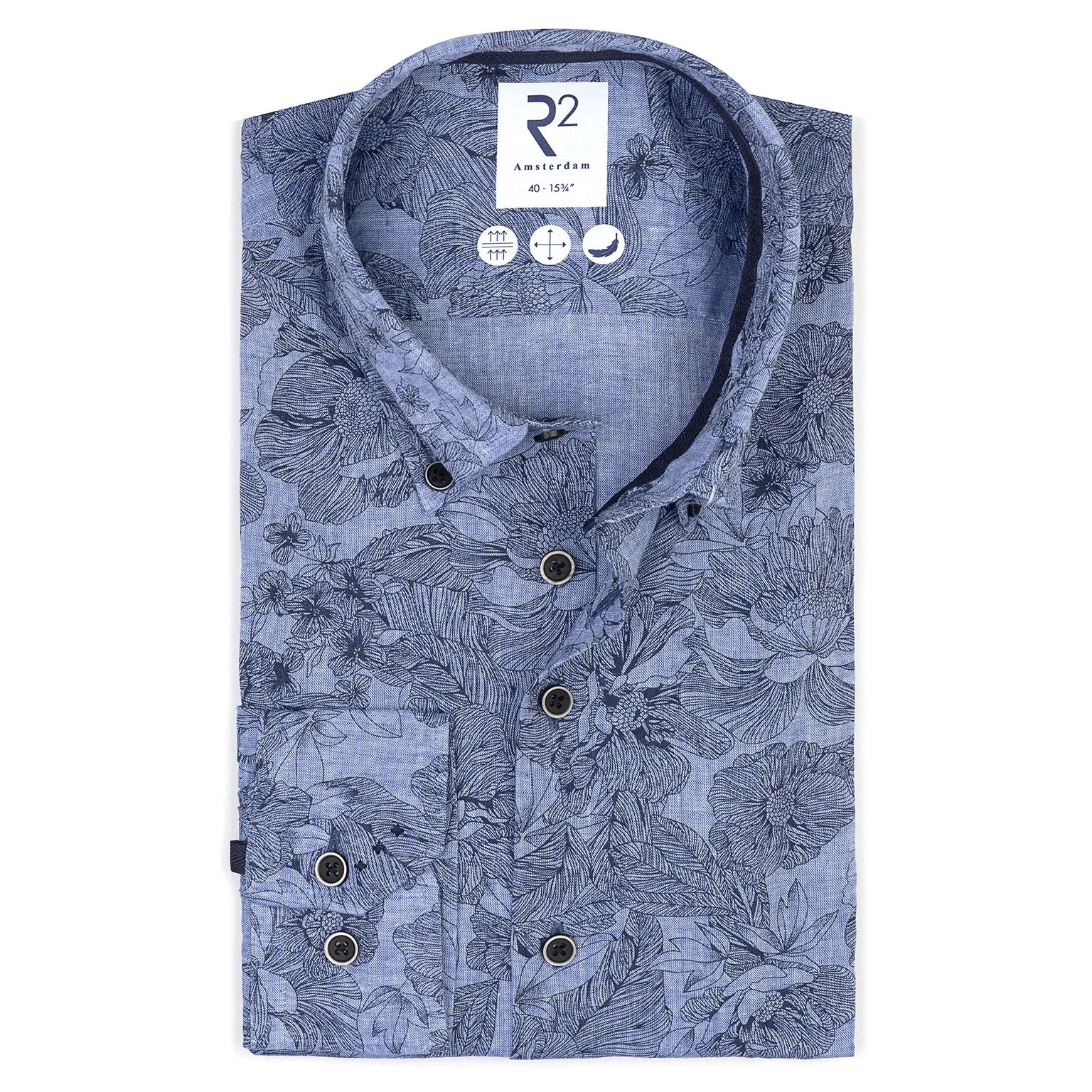 Floral print linen blend shirt