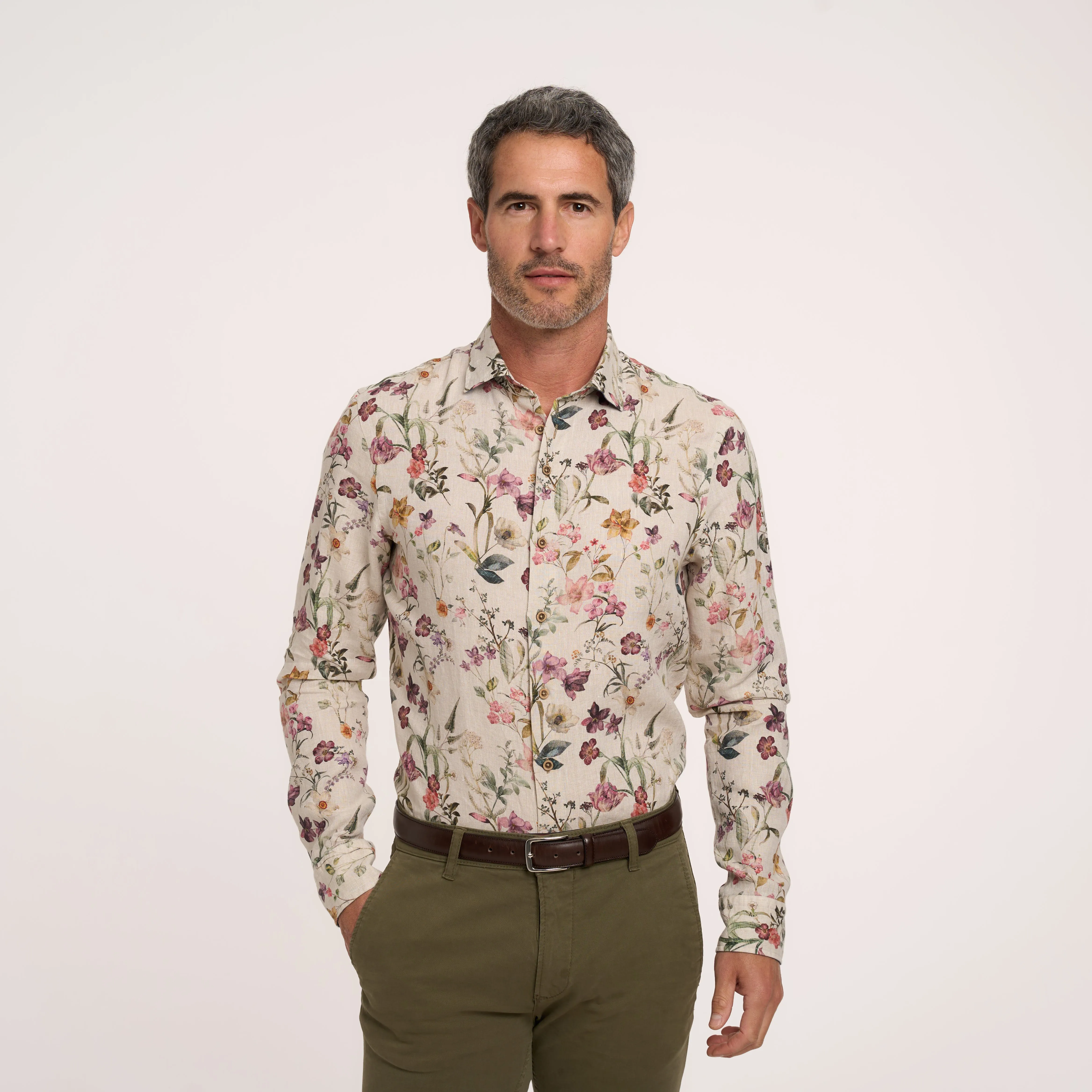 Floral print linen shirt