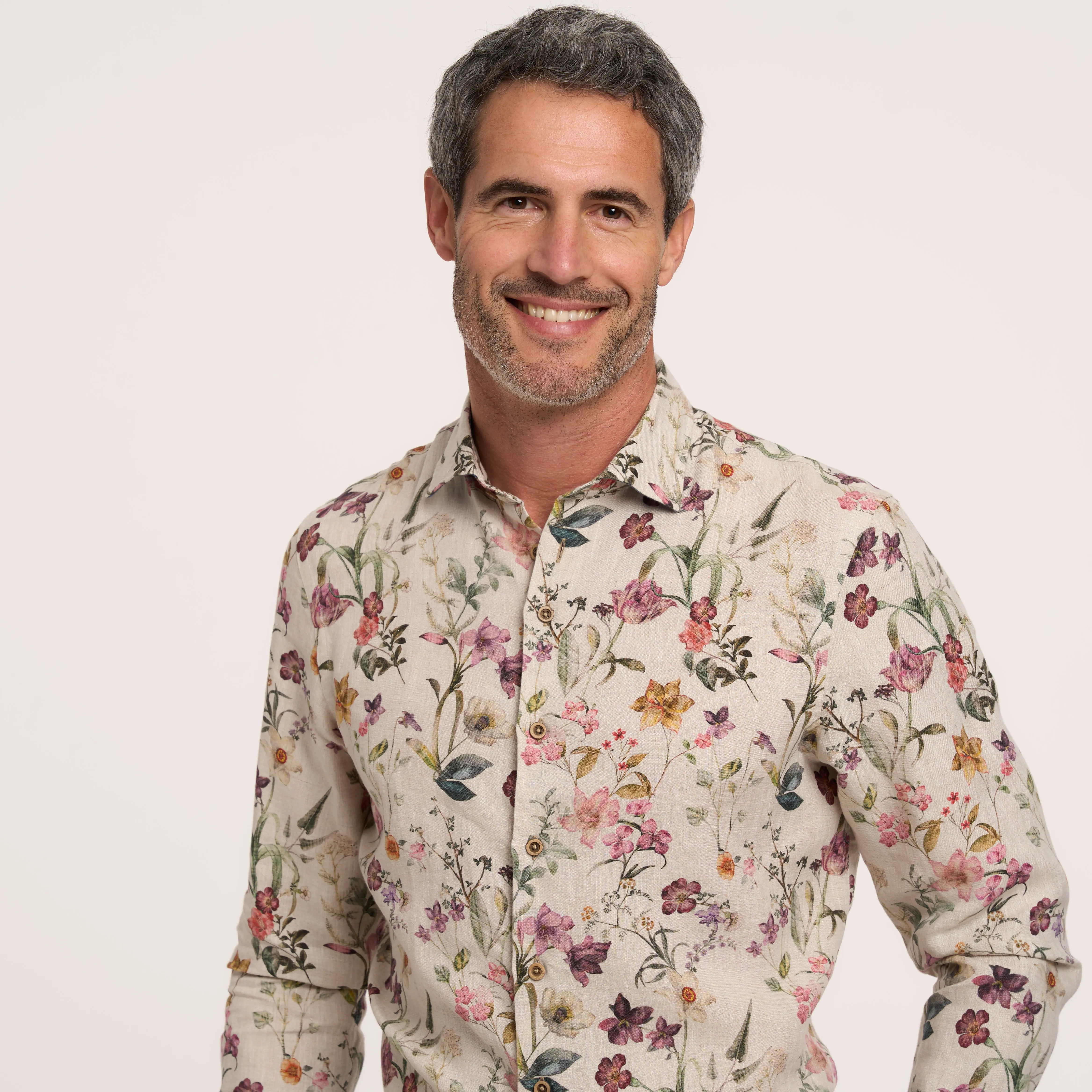 Floral print linen shirt