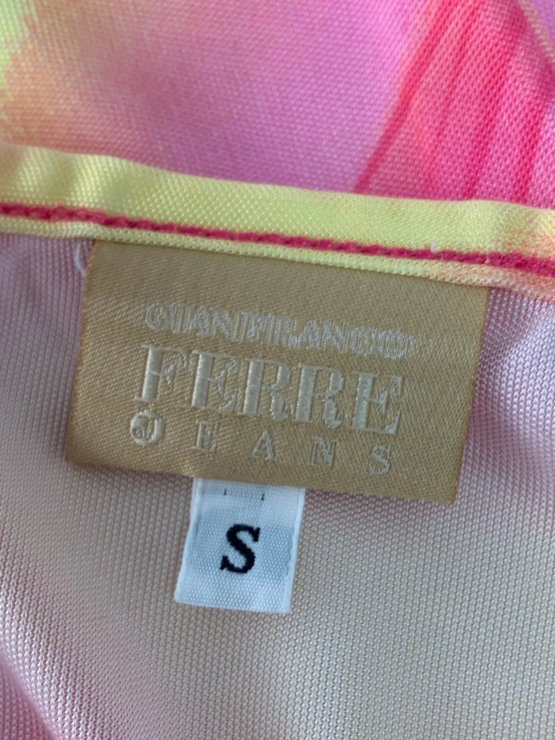 GIANFRANCO FERRE JEANS pink yellow print Sheer Rayon Top - S