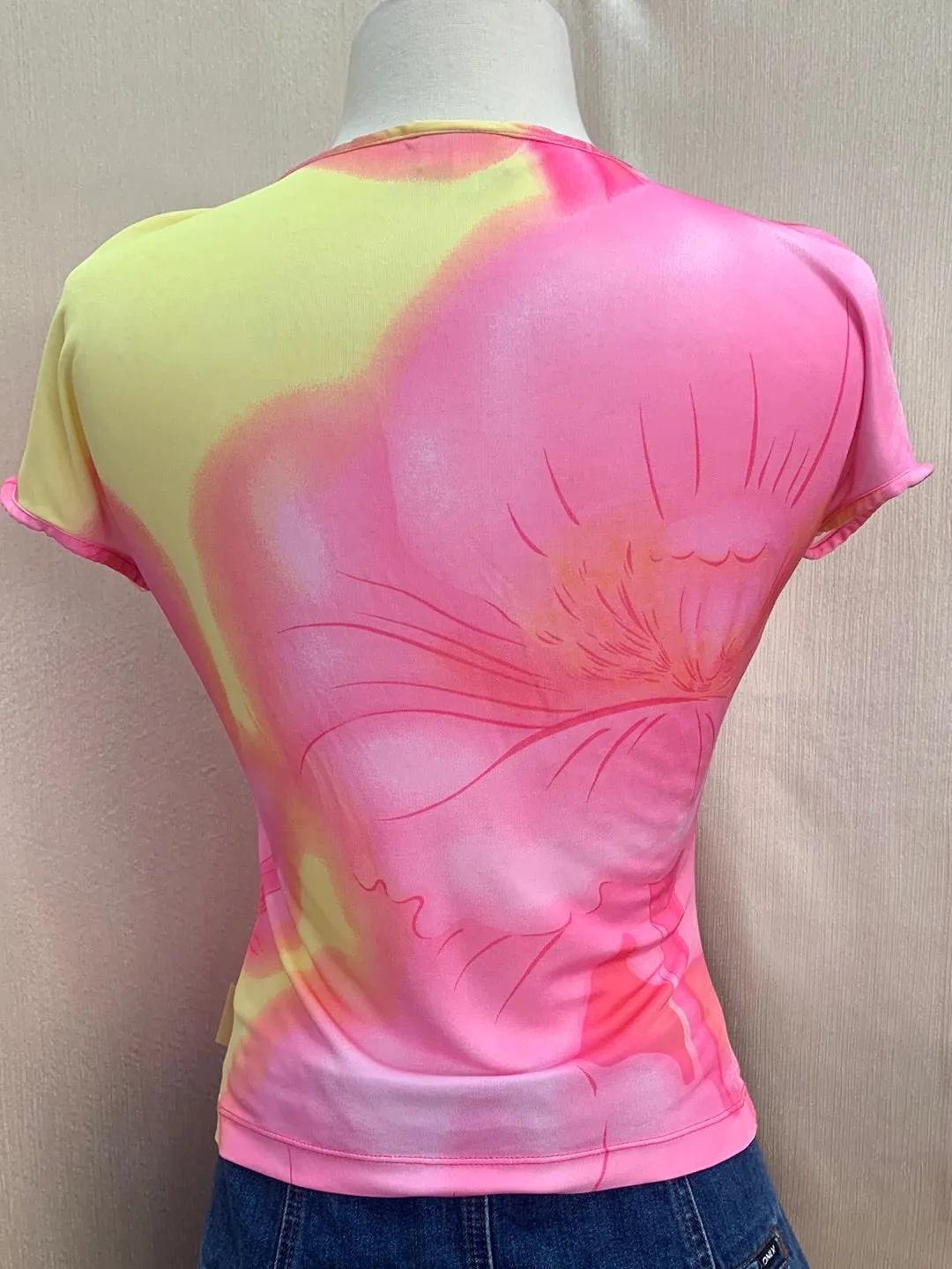 GIANFRANCO FERRE JEANS pink yellow print Sheer Rayon Top - S