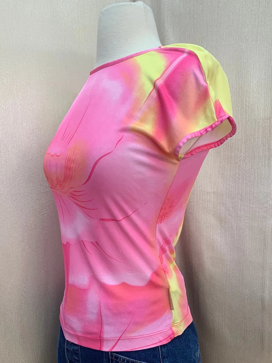 GIANFRANCO FERRE JEANS pink yellow print Sheer Rayon Top - S
