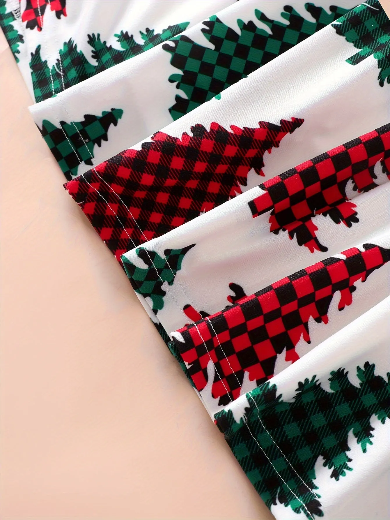 Girls' Christmas Outfit Set, Fleece Bow Vest & Christmas Tree Print Long Sleeve Dress, Polyester Knit, Regular Fit, Elastic Waist, Holiday Fashion for Kids