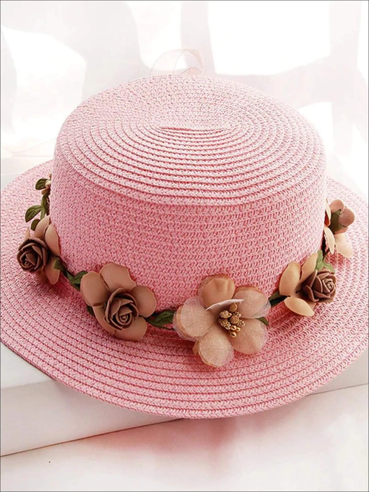 Girls Flower Banded Straw Hat