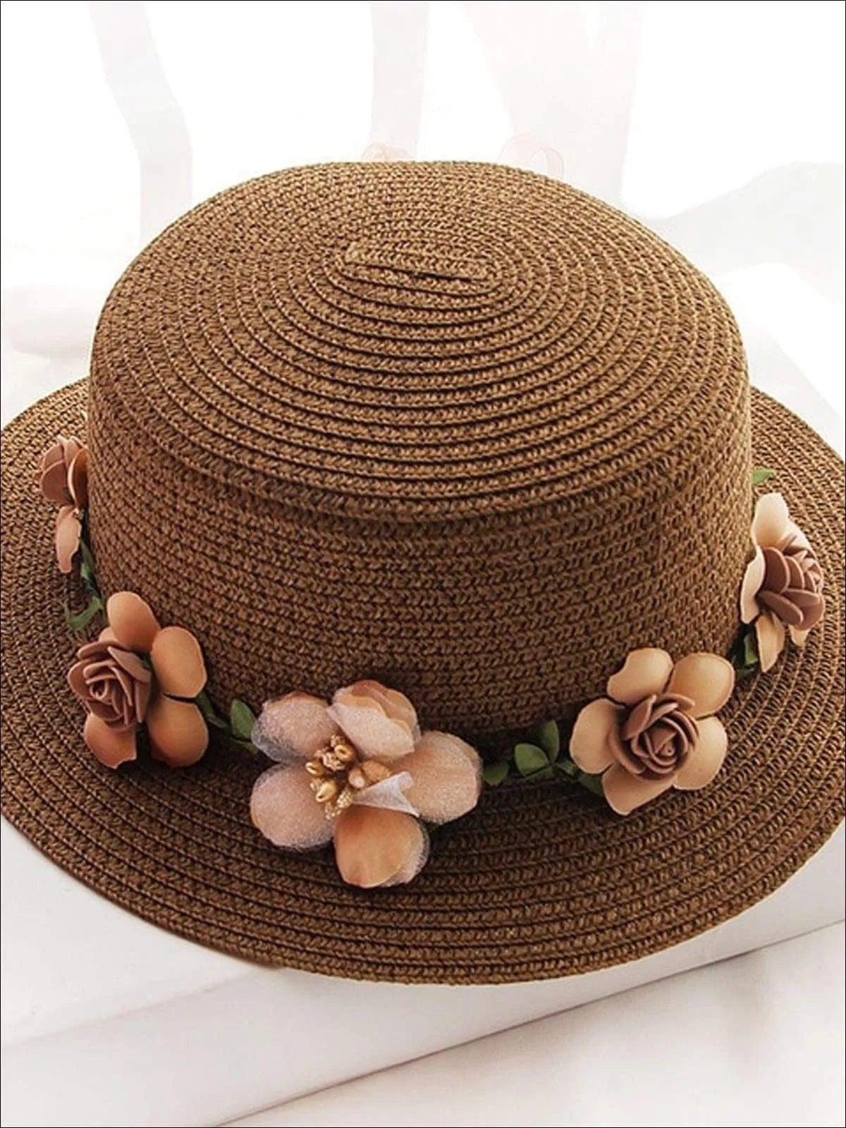 Girls Flower Banded Straw Hat