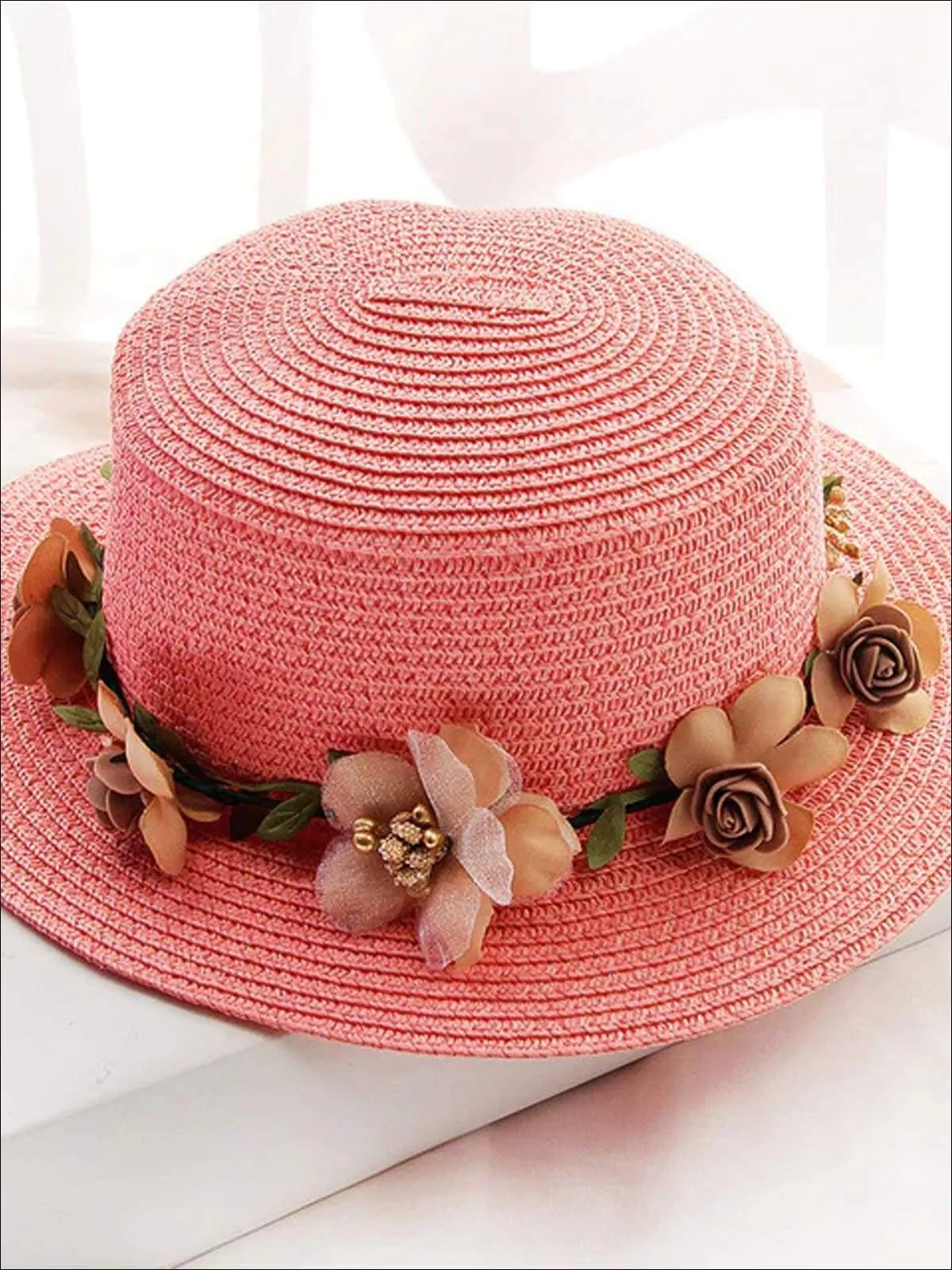 Girls Flower Banded Straw Hat