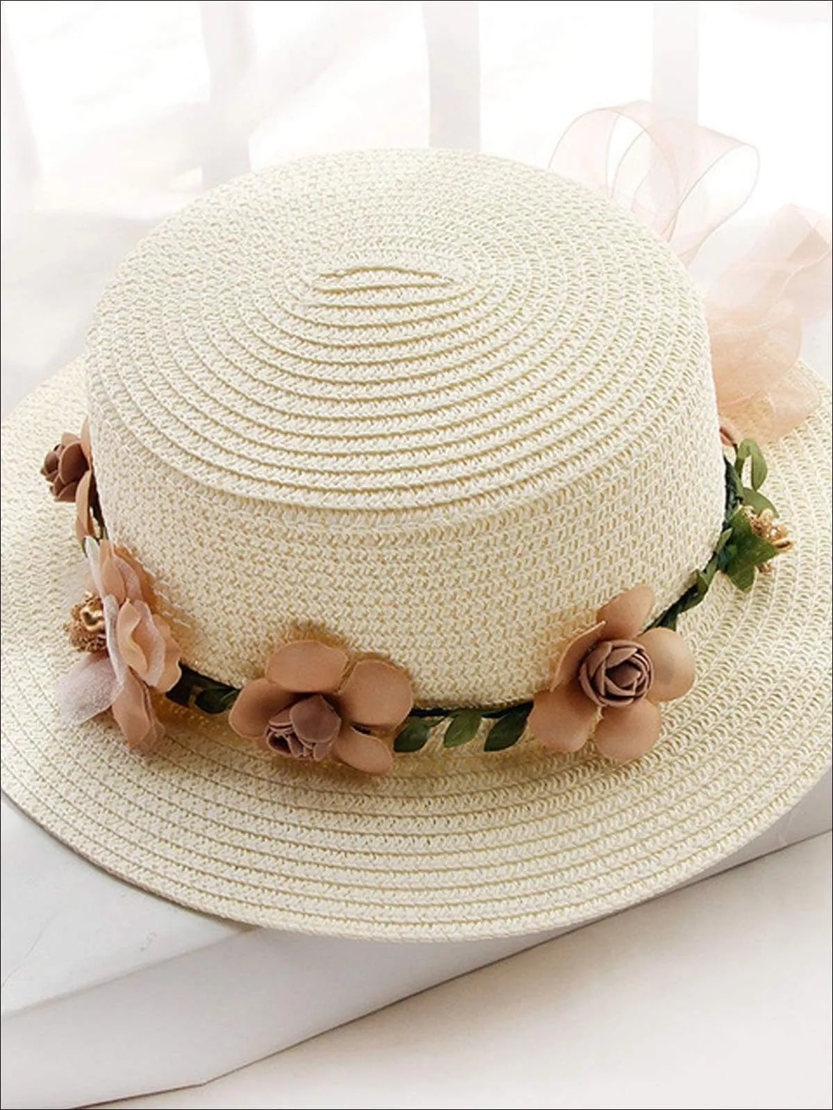 Girls Flower Banded Straw Hat