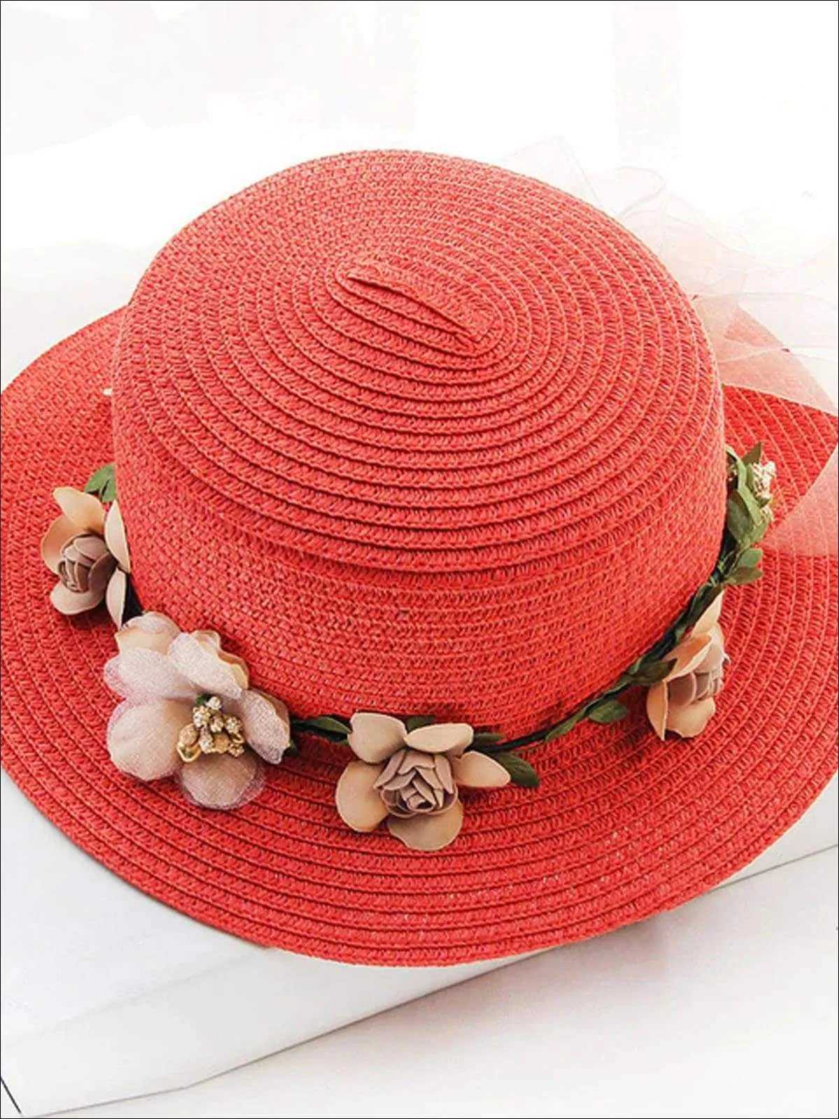 Girls Flower Banded Straw Hat