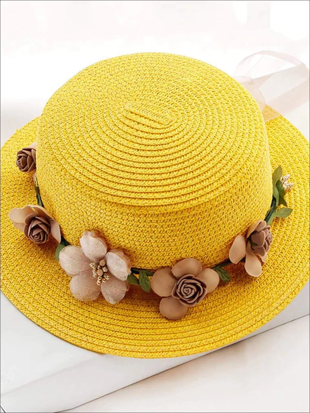 Girls Flower Banded Straw Hat