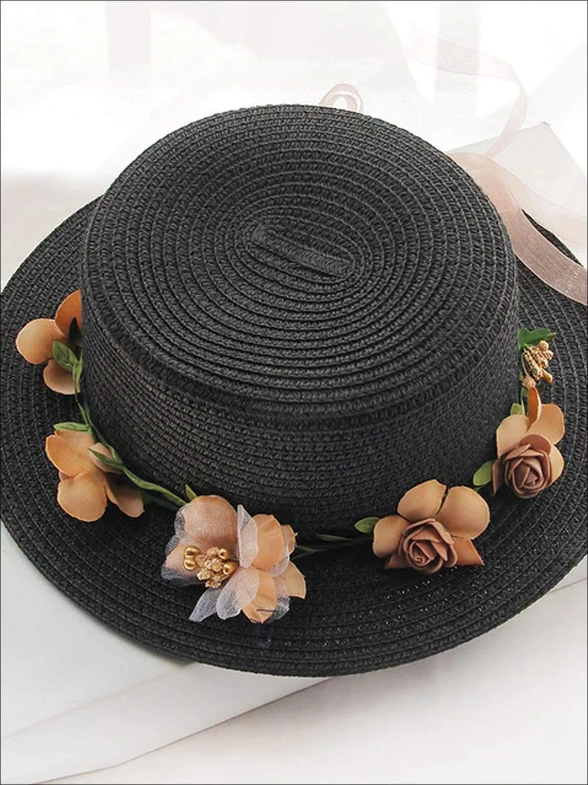 Girls Flower Banded Straw Hat