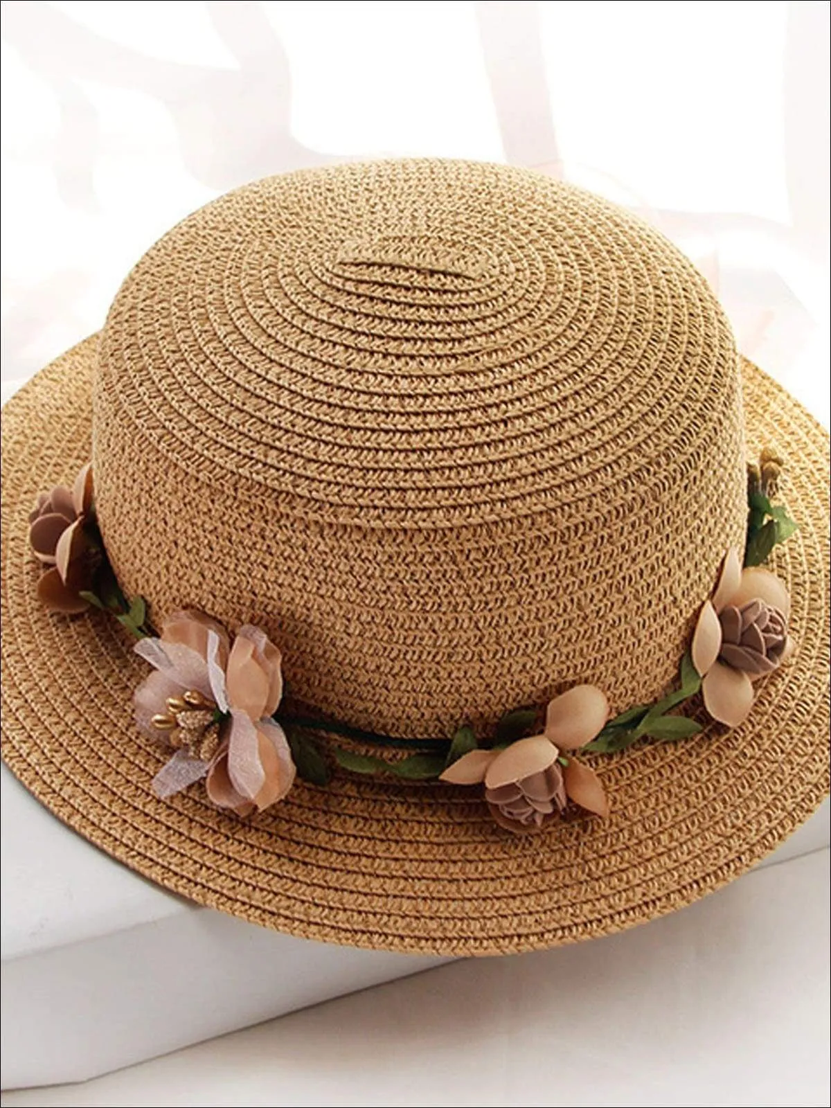 Girls Flower Banded Straw Hat