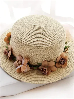 Girls Flower Banded Straw Hat