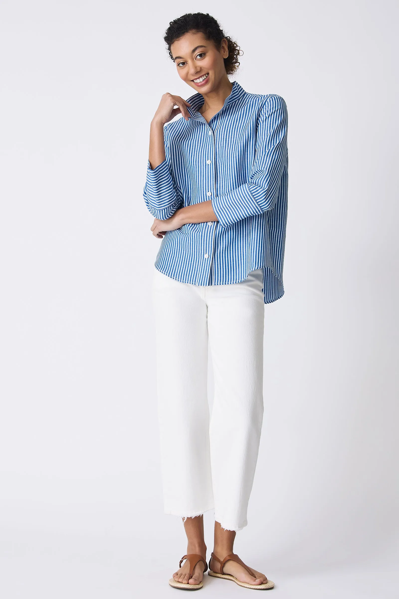 Greta Placket Front Shirt - Cabana Stripe