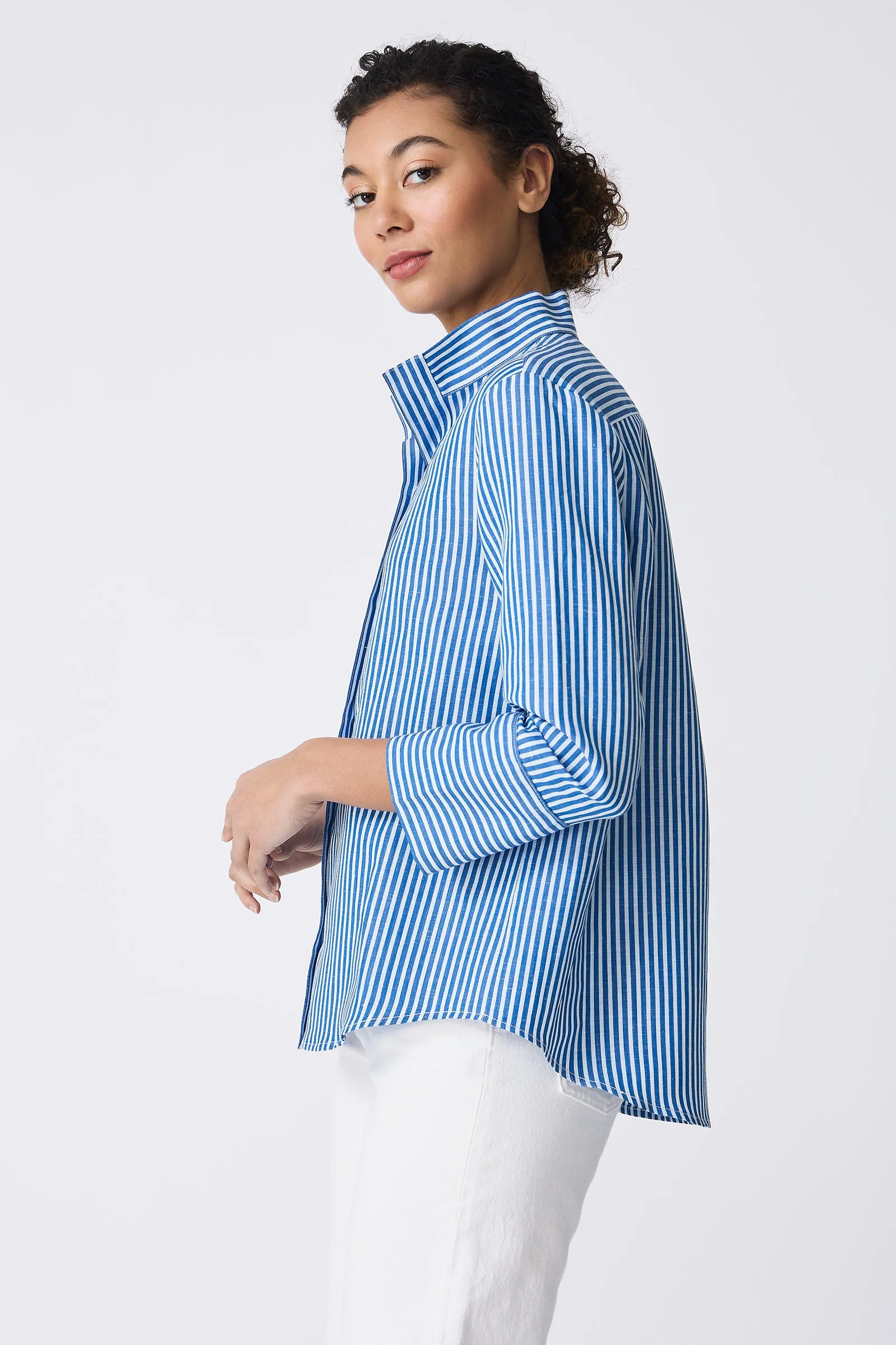 Greta Placket Front Shirt - Cabana Stripe