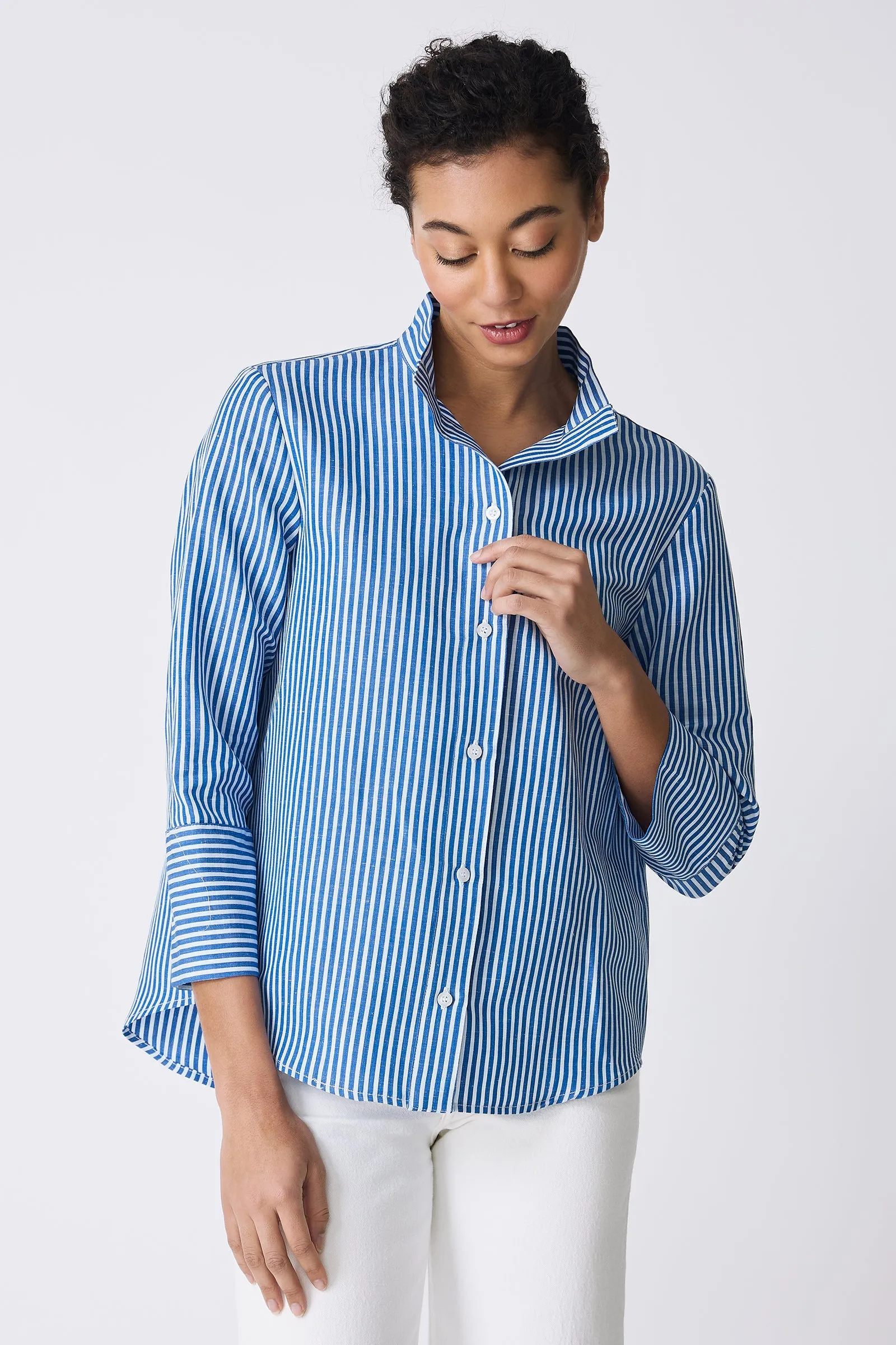 Greta Placket Front Shirt - Cabana Stripe
